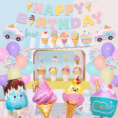Ouddy Party ice cream theme banner ties the look together for photos