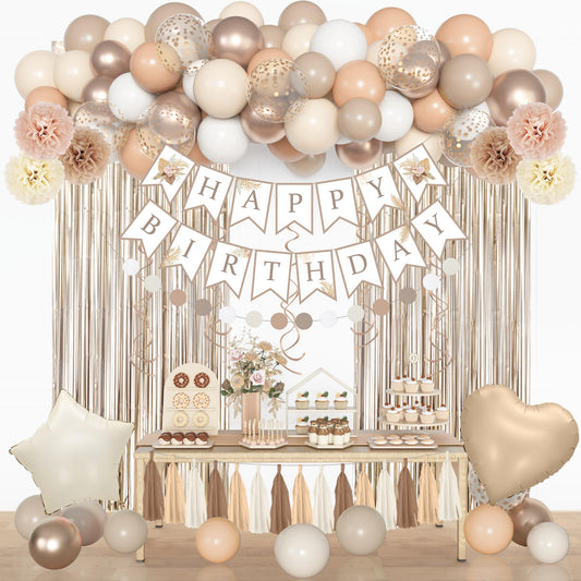 Ouddy Party neutral foil balloons for elegant birthday decor.