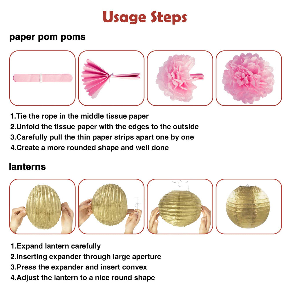 Ouddy Party paper pom poms in pink cream and brown create depth