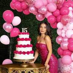 Ouddy Party pink balloons kit with ribbons for quick decor setup.