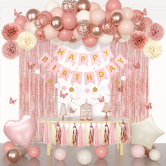 Ouddy Party pink birthday balloons and decorations for a festive backdrop