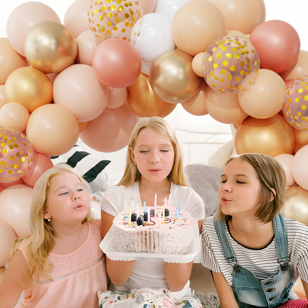 Ouddy Party rose-gold balloons and tools enabling quick arch assembly