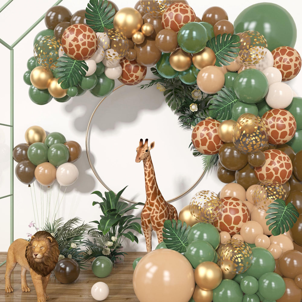 Ouddy Party safari balloon garland kit, assembly stage, perfect for lush jungle styling.