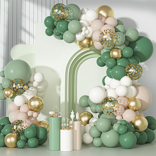 Ouddy Party sage green 18-inch balloons form a striking arch for memorable photos.