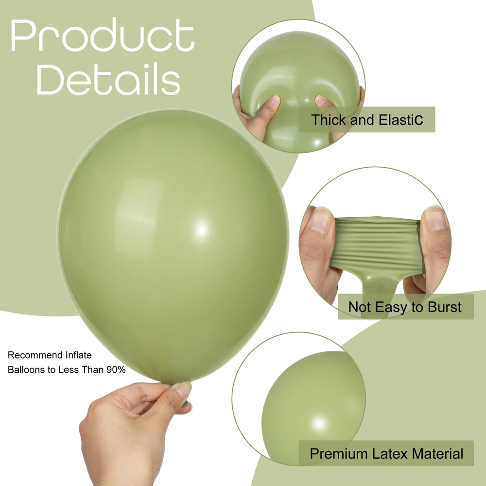 Ouddy Party sage green 10in balloons closeup for versatile backdrops
