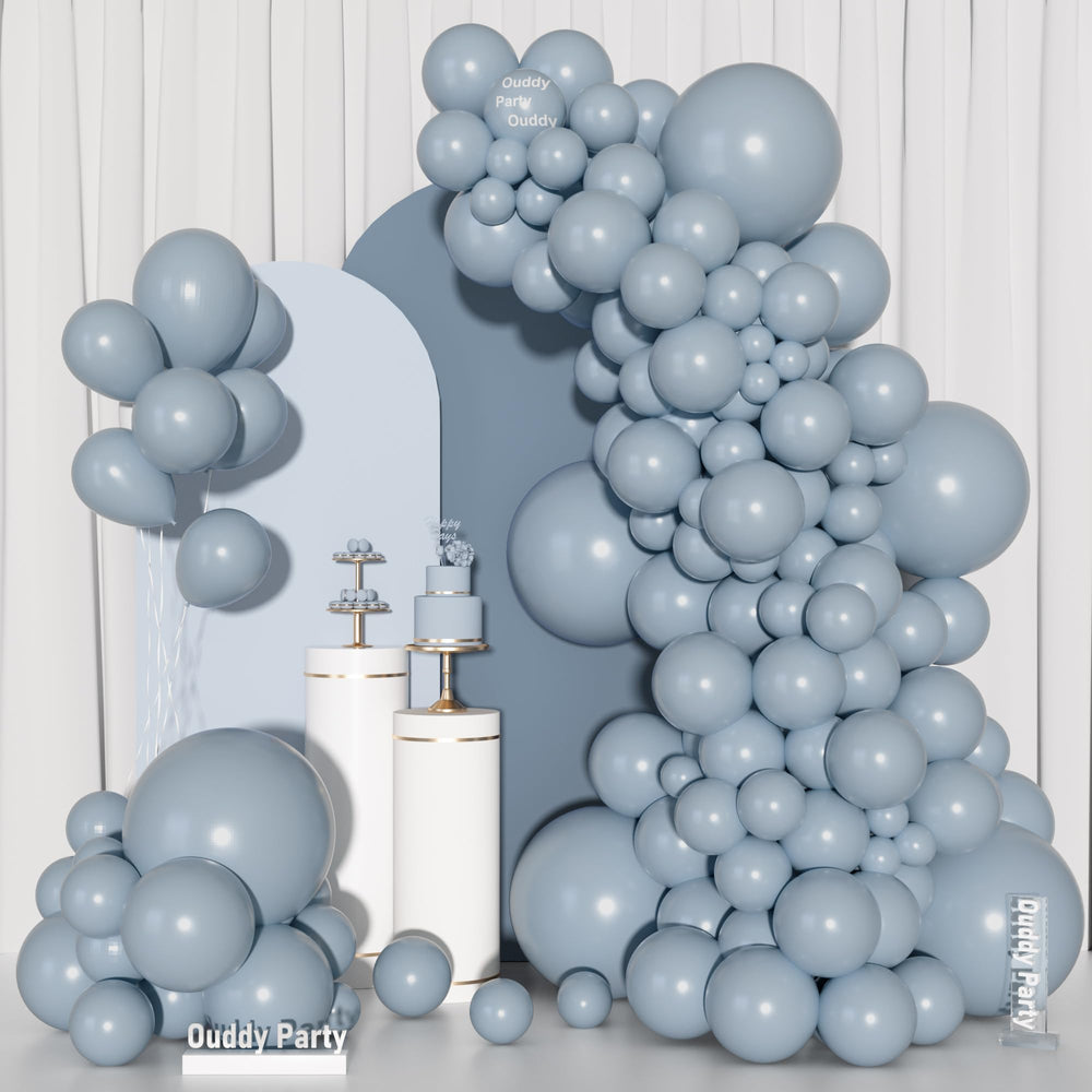 Ouddy Party dusty blue decor for weddings and classy celebrations.