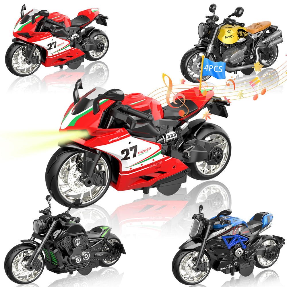 OUFOTAT red pull-back motorcycle with durable zinc alloy body for active play