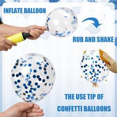 OuMuaMua balloon bouquet in blue, white, and silver for tabletops.