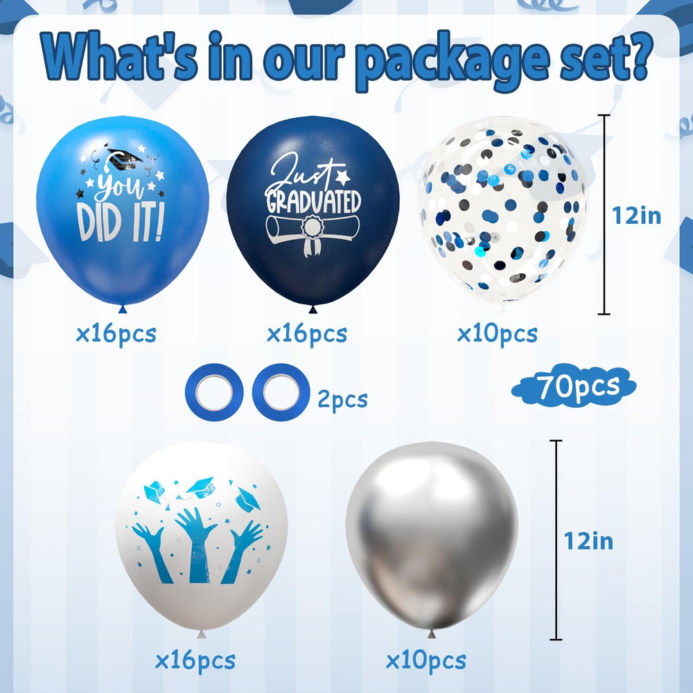 OuMuaMua balloons with confetti in blue, white, and silver for party flair.