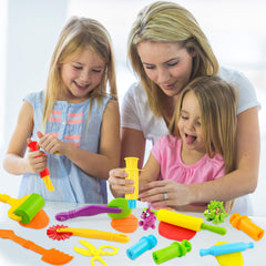 Oun Nana kids-play-session captures group learning and cooperative building of dough creations.