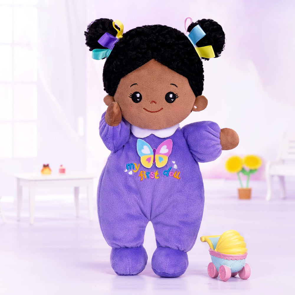 OUOZZZ 10-inch black baby doll on shelf shows decorative display.