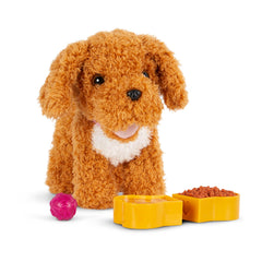 Water and food bowls complete the care set for the pup
