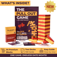 Our Guilty Pleasures Pull Out Game cards reveal playful prompts for flirty moments.