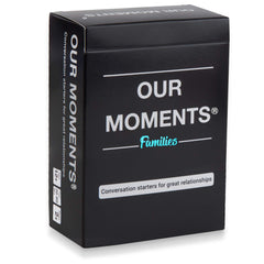 OUR MOMENTS Families card box front promotes family bonding during game night