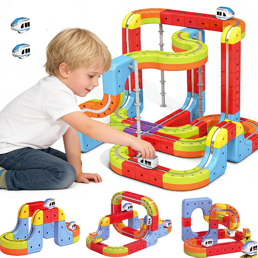 OURSHE electric 2 trains set tracks β durable, kid-friendly design for endless imaginative racing.