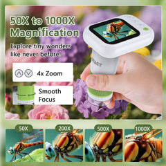 OUTACT Kids Microscope 2.4-inch screen for real-time viewing.