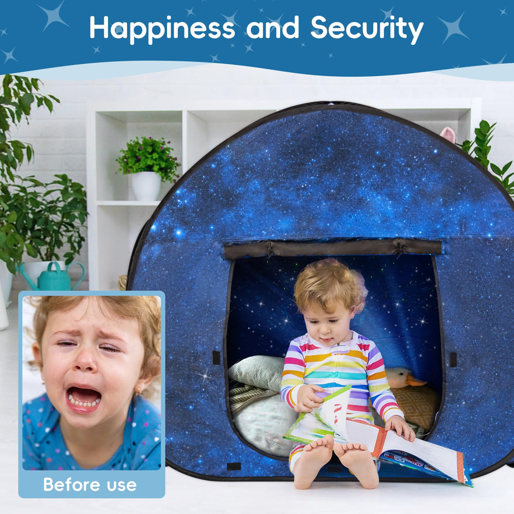 OUTREE sensory tent interior shows 47x47 inch space for 2-3 kids.