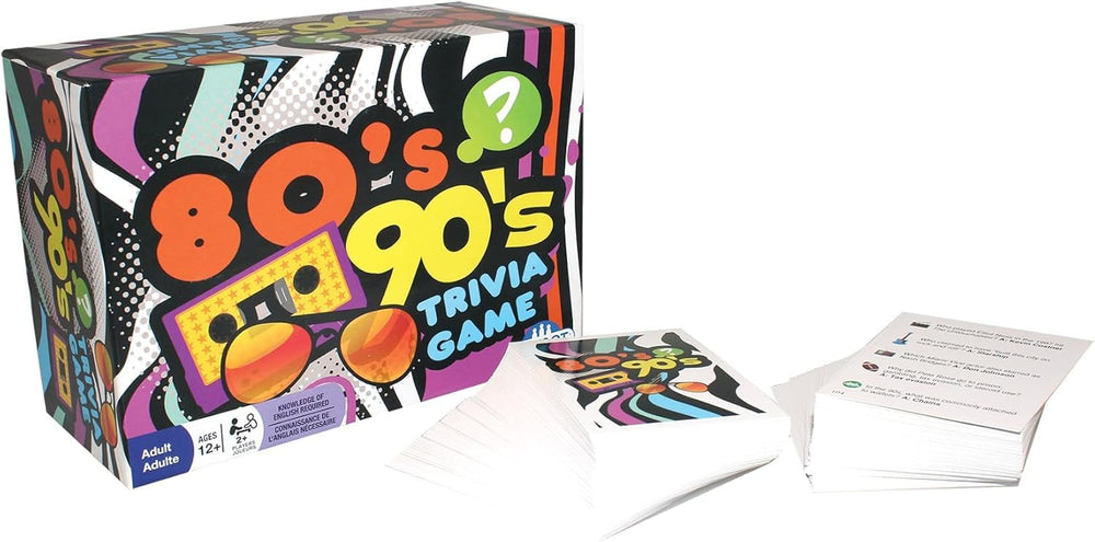 Outset Media 80s-90s Trivia box with contents visible for easy setup.