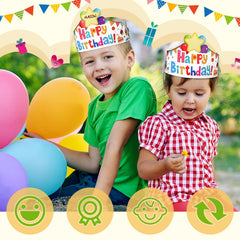 Outus birthday crowns adjustable elastic band fits most kids.