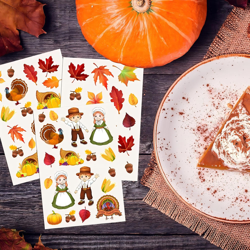 Outus classroom leaf decor set shown on desks and bulletin boards