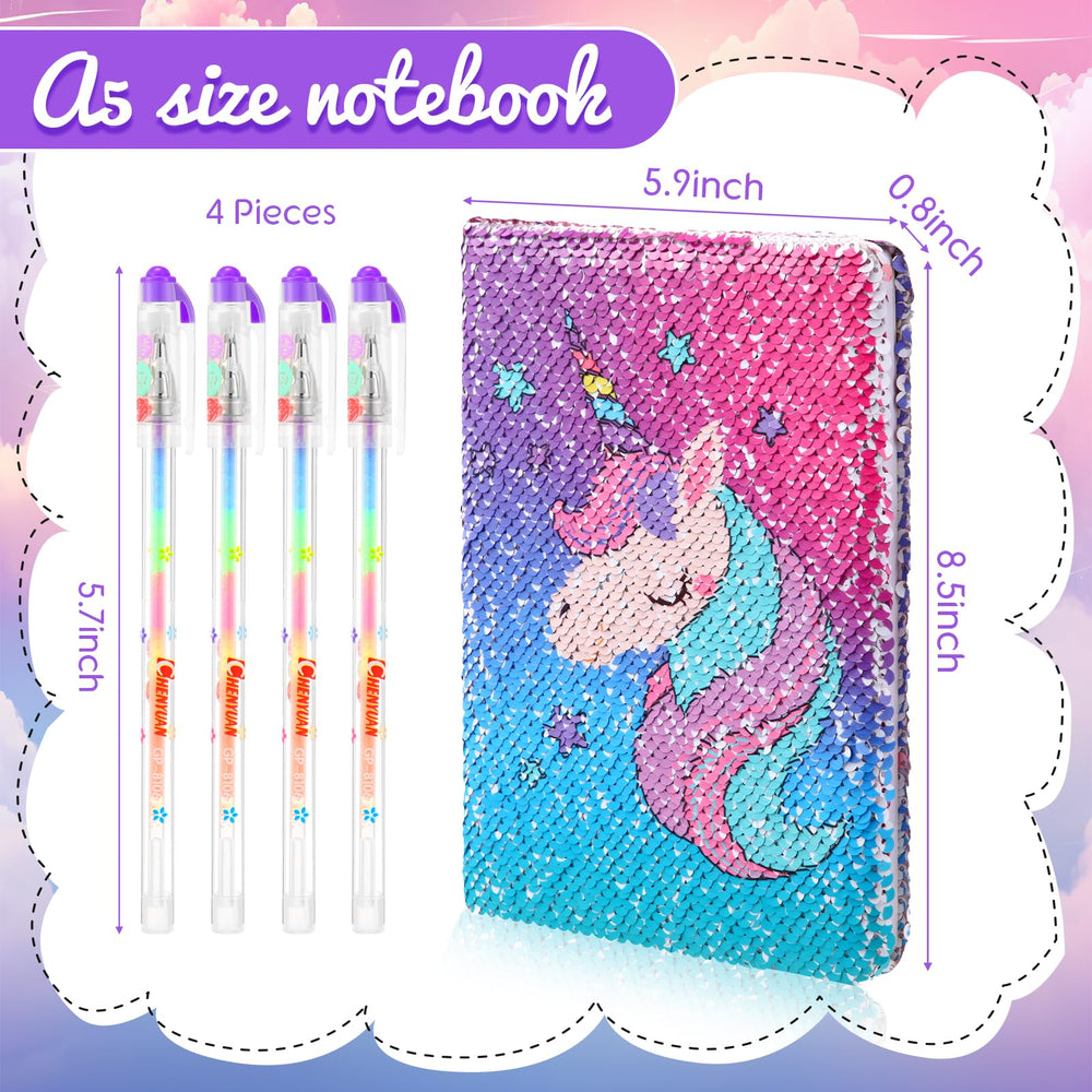 Four multi-color gel ink pens offer vibrant writing options.