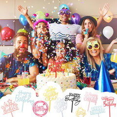 Outus Happy Birthday topper polygon design adds modern cake flair.