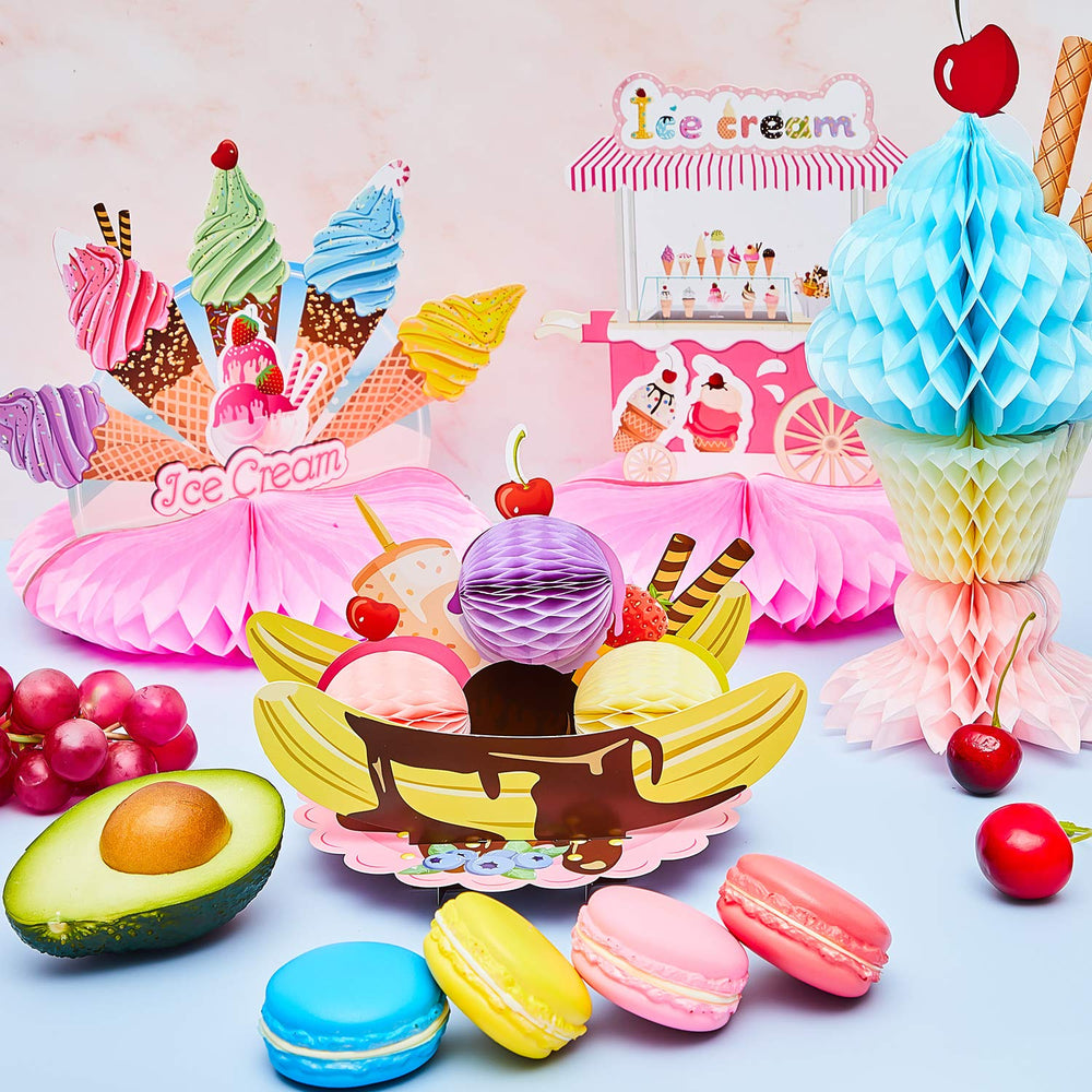 Outus ice cream honeycomb centerpiece doubles as a cute photo prop