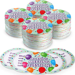 Outus morning meeting cards with balloon design invite participation and friendly discussions.