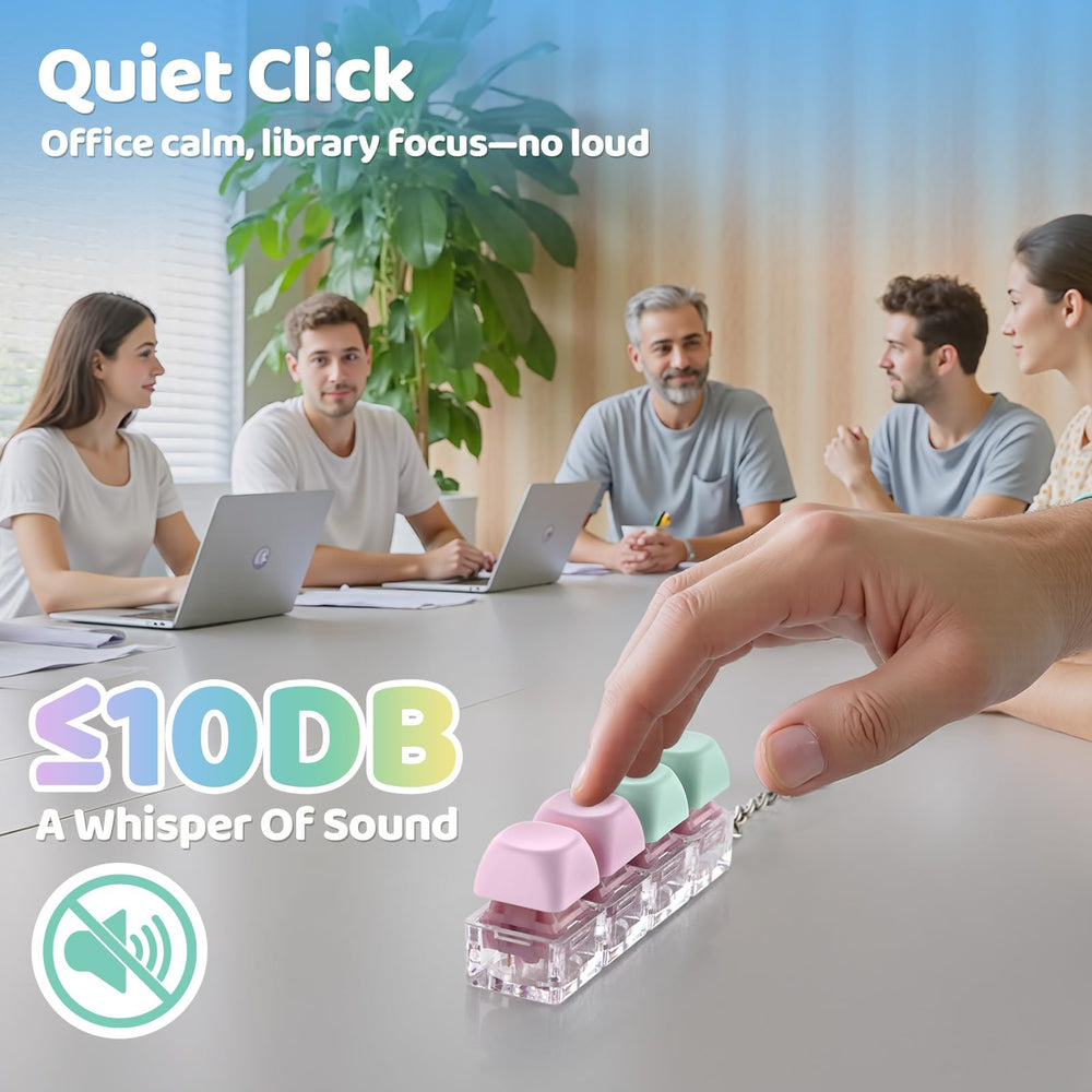 OUTXE clicky-sound keyboard fidget close-up highlighting satisfying tactile clicks.