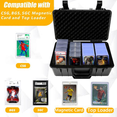 OUUTMEE graded card box side view highlighting rugged construction and moisture protection.