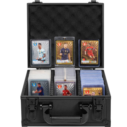 OUUTMEE top loader storage box with foam partitions keeps 3x4 cards organized and protected.