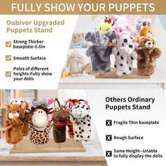 Ouvibor puppet stand-nine-puppets-storage promotes organized display and reduced clutter.