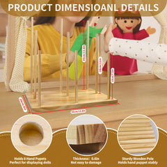 Ouvibor wooden puppet stand top view demonstrates accessible mounting and quick setup.