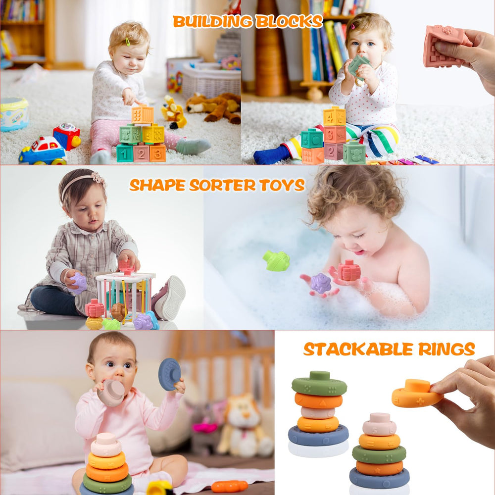 OUWANCH infant pull-string teether promotes grip and soothing teething.
