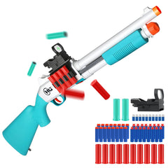 Ouzhimanxing toy gun with jumping shell design in blue-green for safe indoor play.