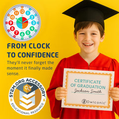 OWLCONIC Kids Clock downloadable workbook supports extra practice at home.