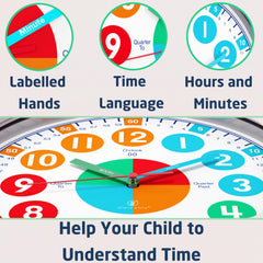 OWLCONIC Kids Clock ten-inch diameter provides clear visibility for all learners.