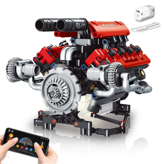 OWNONE 1 V8 engine model kit close-up shows piston movement for hands-on learning