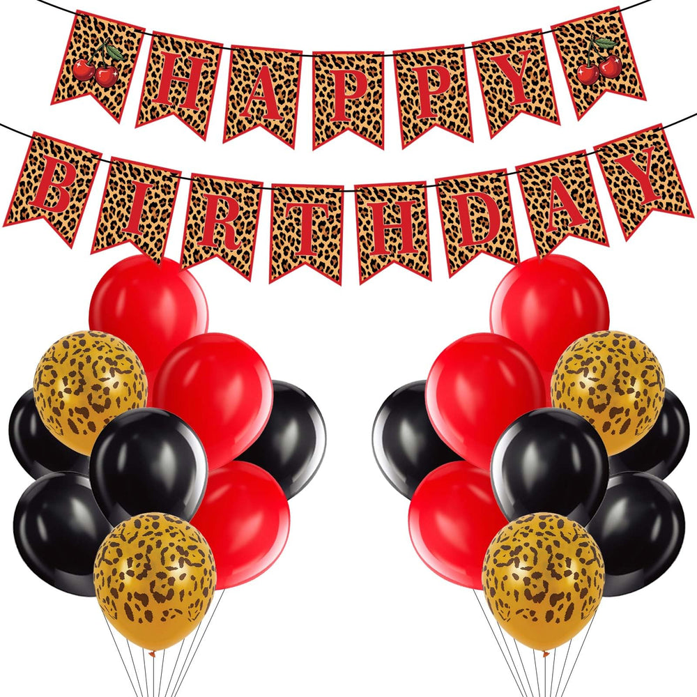 OWWOPATS cheetah banner with cherry print creates a bold birthday backdrop.