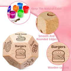 oyeftp twelve food options displayed on the dice, inspiring playful meal planning.