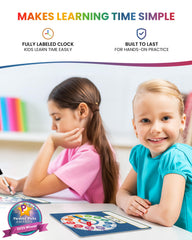 Oyster&Pop large teaching clock sticks to magnets for easy classroom display.