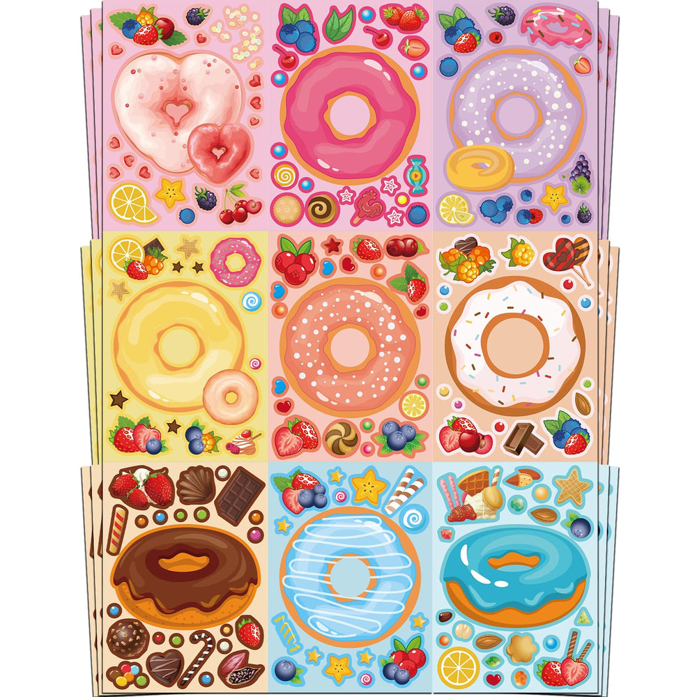 Ozepao donut sticker sheets showcase 27 designs for creative party favors and crafts.