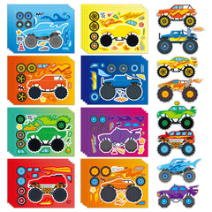 Ozepao Monster Trucks sticker designs showcase bold colors for kids' crafts