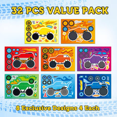 Ozepao Monster Trucks sticker wheels and flames for vibrant party decor