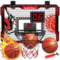 OZMI over-the-door basketball hoop with LED scoreboard for engaging home play.
