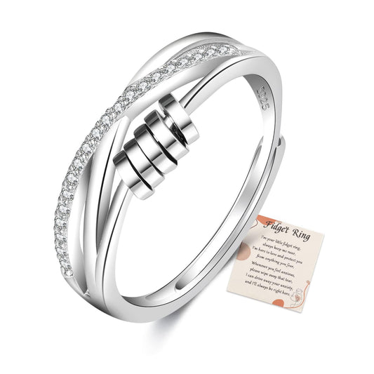PABBEU Anxiety Ring in sterling silver with spinner front view showing subtle shine.
