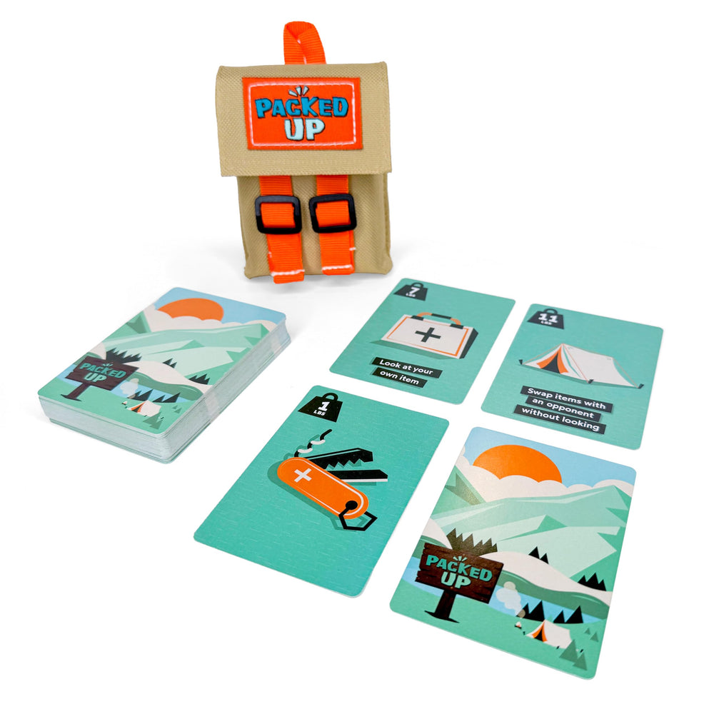Packed Up box cover on a table inviting quick family game night