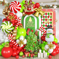 Paeyeq Christmas balloon arch kit in red, green, gold and white for easy, standout holiday decor.