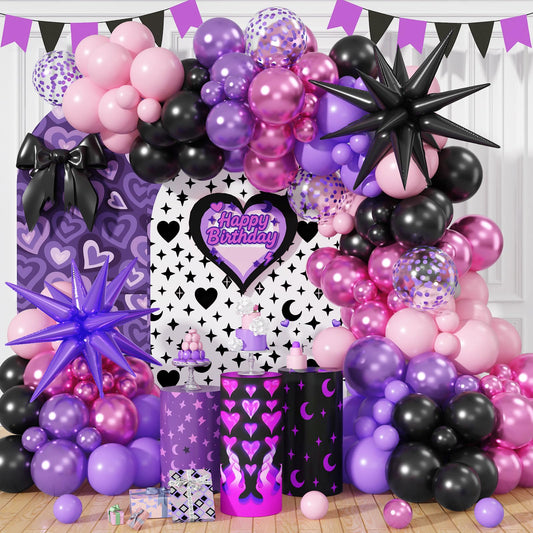 Paeyeq pink and purple balloon arch kit ready for princess party decor.