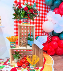 PageebO red and white checkered foil balloons accent